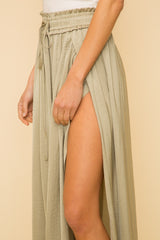 Dusty Olive Hammered Satin Split Hem Maxi Skirt