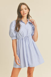 Blue Pin Stripe Button Down Mini Dress