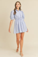 Blue Pin Stripe Button Down Mini Dress