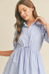 Blue Pin Stripe Button Down Mini Dress