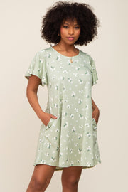 Sage Floral Flounce Sleeve Dress