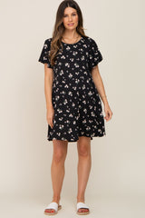 Black Floral Flounce Sleeve Maternity Dress