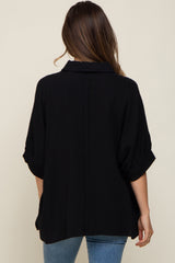 Black Button Down Collared Maternity Top