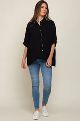 Black Button Down Collared Maternity Top