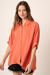 Orange Button Down Collared Maternity Top