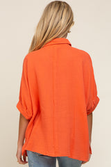 Orange Button Down Collared Maternity Top