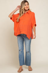 Orange Button Down Collared Maternity Top