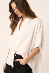 White Button Down Collared Maternity Top