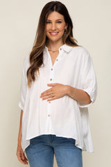 White Button Down Collared Maternity Top