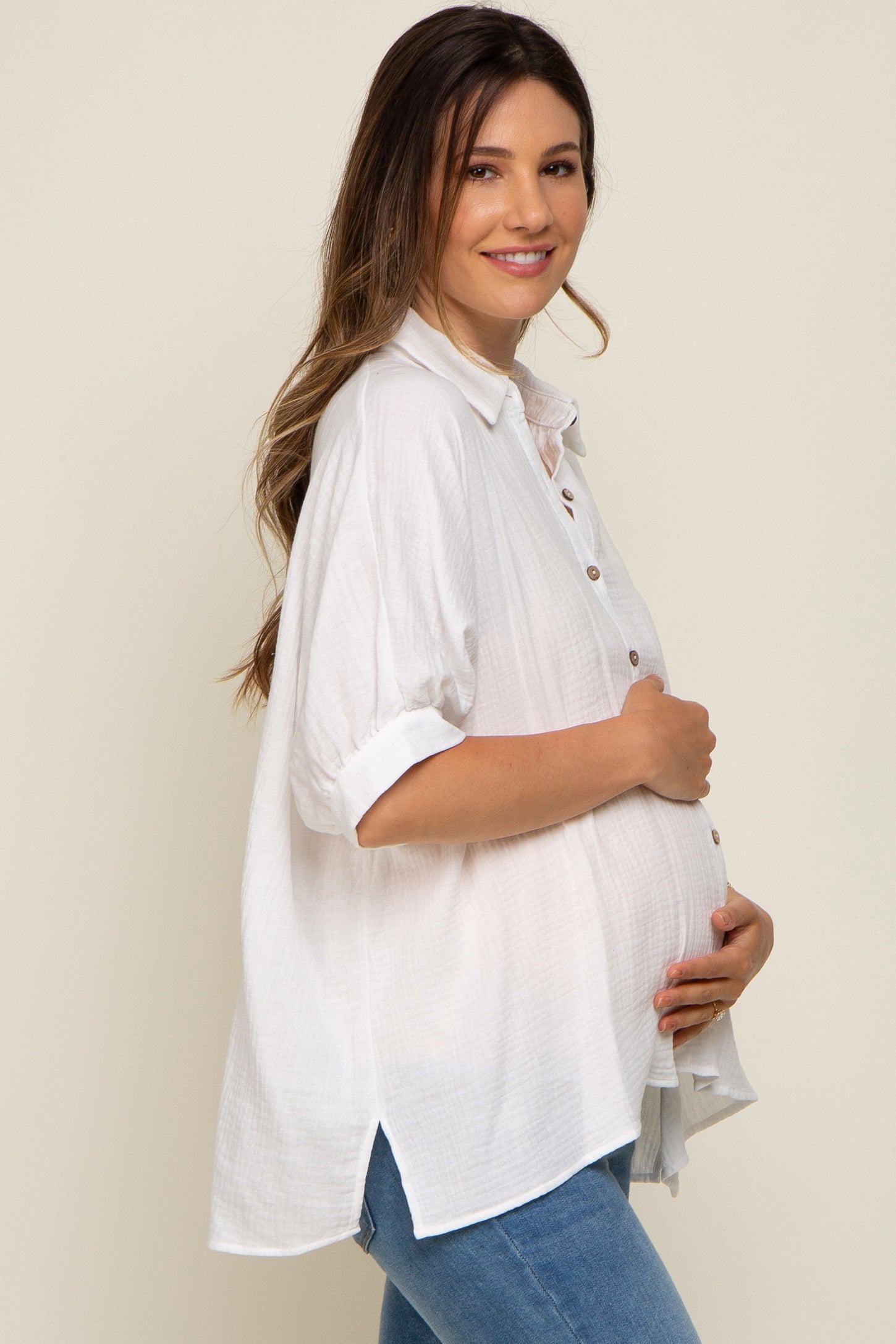 White Crossover Ruched Maternity Nursing Tank