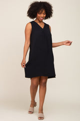 Black Sleeveless Pocketed Dress