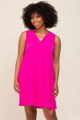 Fuchsia Sleeveless Pocketed Maternity Dress