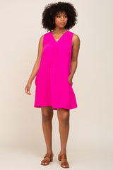 Fuchsia Sleeveless Pocketed Dress