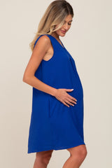 Royal Sleeveless Pocketed Maternity Dress