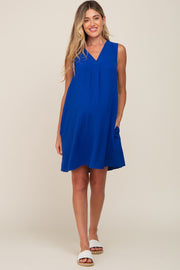 Royal Sleeveless Pocketed Maternity Dress