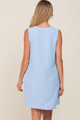 Light Blue Sleeveless Pocketed Maternity Dress