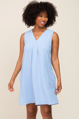 Light Blue Sleeveless Pocketed Maternity Dress