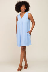 Light Blue Sleeveless Pocketed Dress