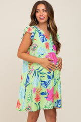 Mint Green Tropical Floral Print Maternity Dress