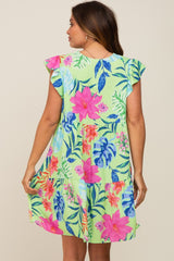 Mint Green Tropical Floral Print Maternity Dress