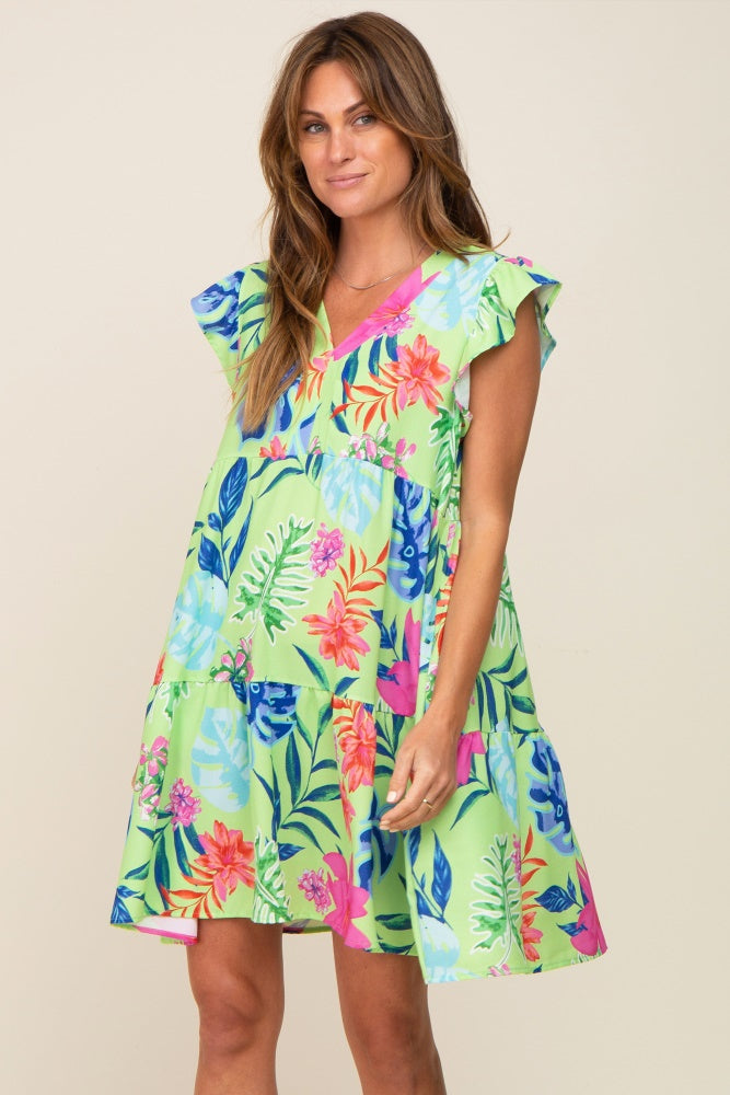 Mint Green Tropical Floral Print Dress – PinkBlush