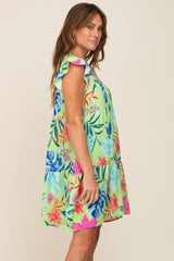 Mint Green Tropical Floral Print Dress