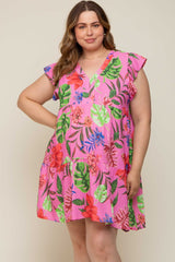 Pink Tropical Floral Print Maternity Plus Dress