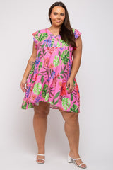 Pink Tropical Floral Print Maternity Plus Dress