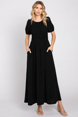 Black Smocked Maternity Maxi Dress