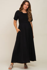 Black Smocked Maternity Maxi Dress