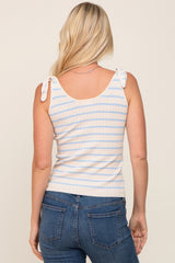 Cream Striped Shoulder Tie Knit Top