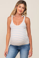 Cream Striped Shoulder Tie Knit Maternity Top