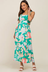 Green Floral Cutout Back Maternity Maxi Dress