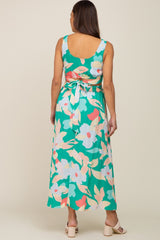 Green Floral Cutout Back Maternity Maxi Dress