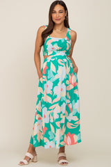 Green Floral Cutout Back Maternity Maxi Dress