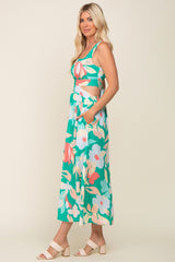 Green Floral Cutout Back Maxi Dress