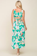 Green Floral Cutout Back Maxi Dress