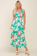 Green Floral Cutout Back Maxi Dress