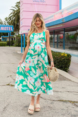 Green Floral Cutout Back Maternity Maxi Dress