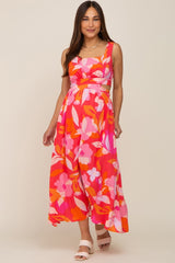 Fuchsia Floral Cutout Back Maternity Maxi Dress