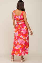 Fuchsia Floral Cutout Back Maternity Maxi Dress