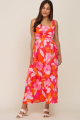 Fuchsia Floral Cutout Back Maternity Maxi Dress