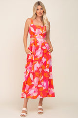 Fuchsia Floral Cutout Back Maxi Dress