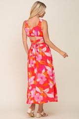 Fuchsia Floral Cutout Back Maxi Dress