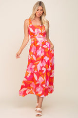 Fuchsia Floral Cutout Back Maxi Dress