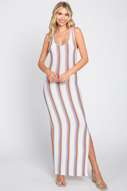 Multi Color Striped Open Back Maxi Dress