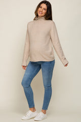 Beige Ultra Soft Mock Neck Maternity Sweater