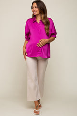 Magenta Satin Button Up Maternity Top