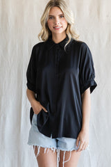 Black Satin Button Up Maternity Top