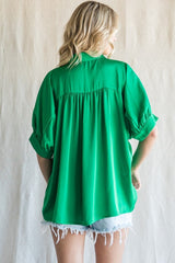 Green Satin Button Up Top